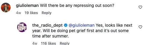 Instagram comment confirming Pet Grief repress