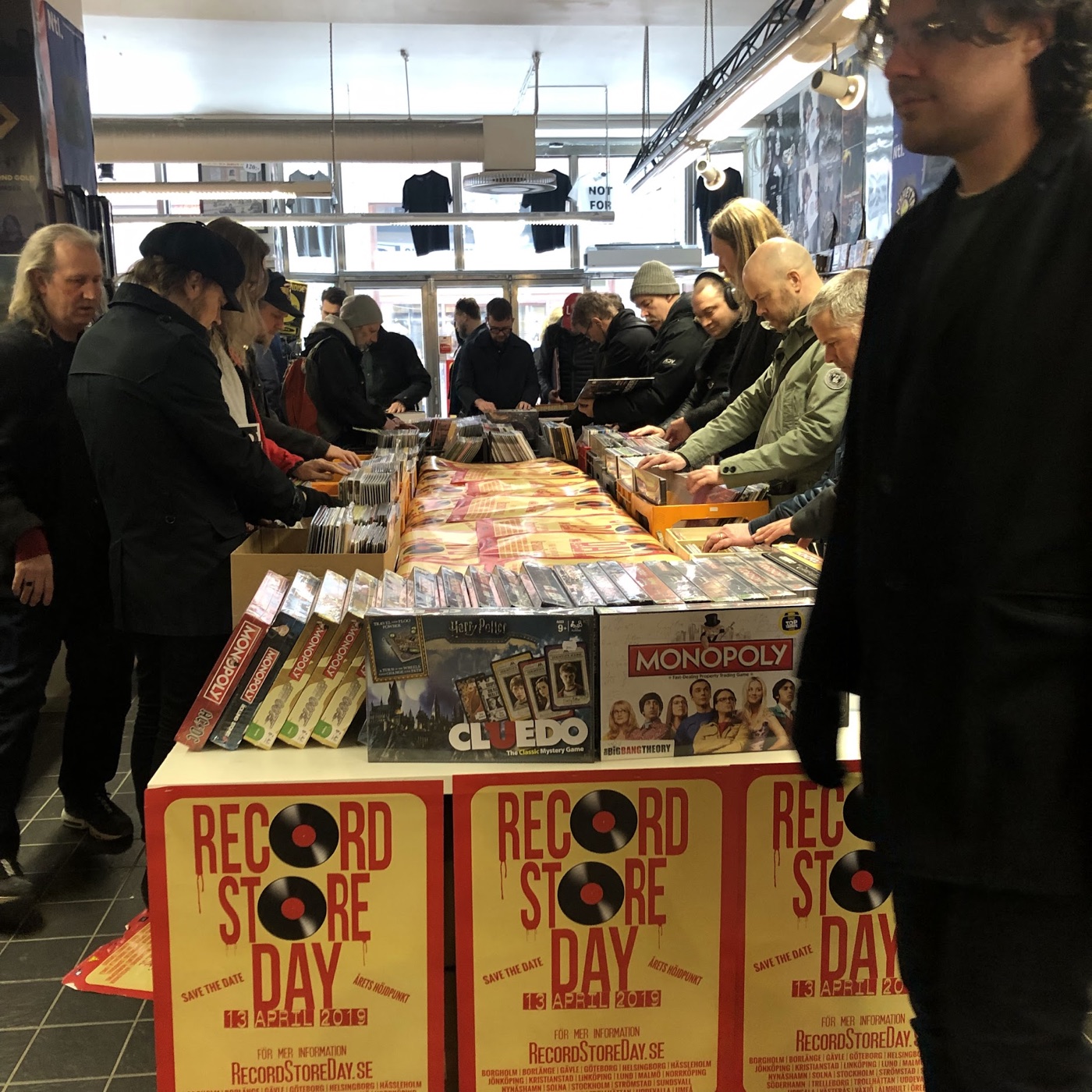 Collectors crowded around the racks at a record shop on Record Store Day, 13 April 2019